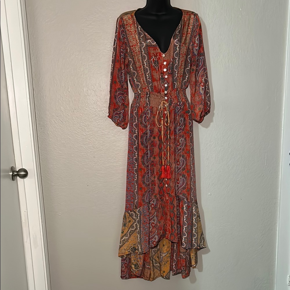 Bohemian Red Paisley Maxi vintages Dress